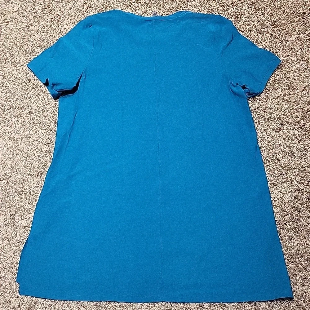 Eileen Fisher Tunic Top Teal XL Longline Career Classic Short Sleeve Transitiona - Picture 2 of 11